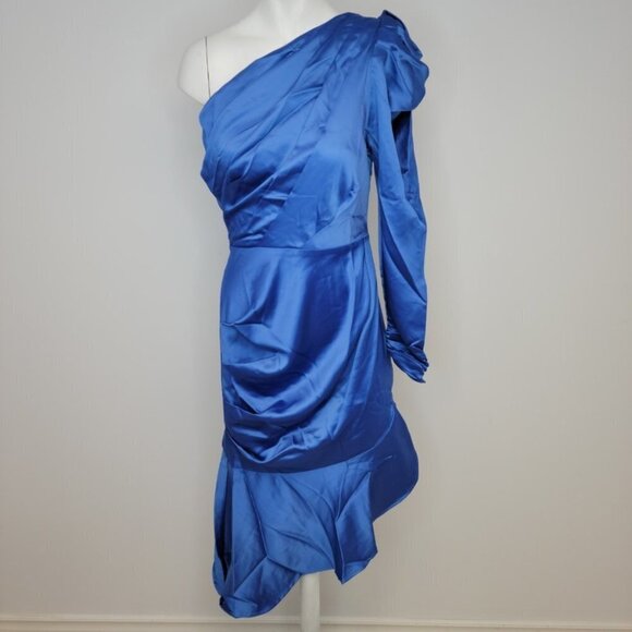 Fashion Nova X Cardi B Silky One Arm Aysymmetrical Dress Size XS Blue - Picture 2 of 7